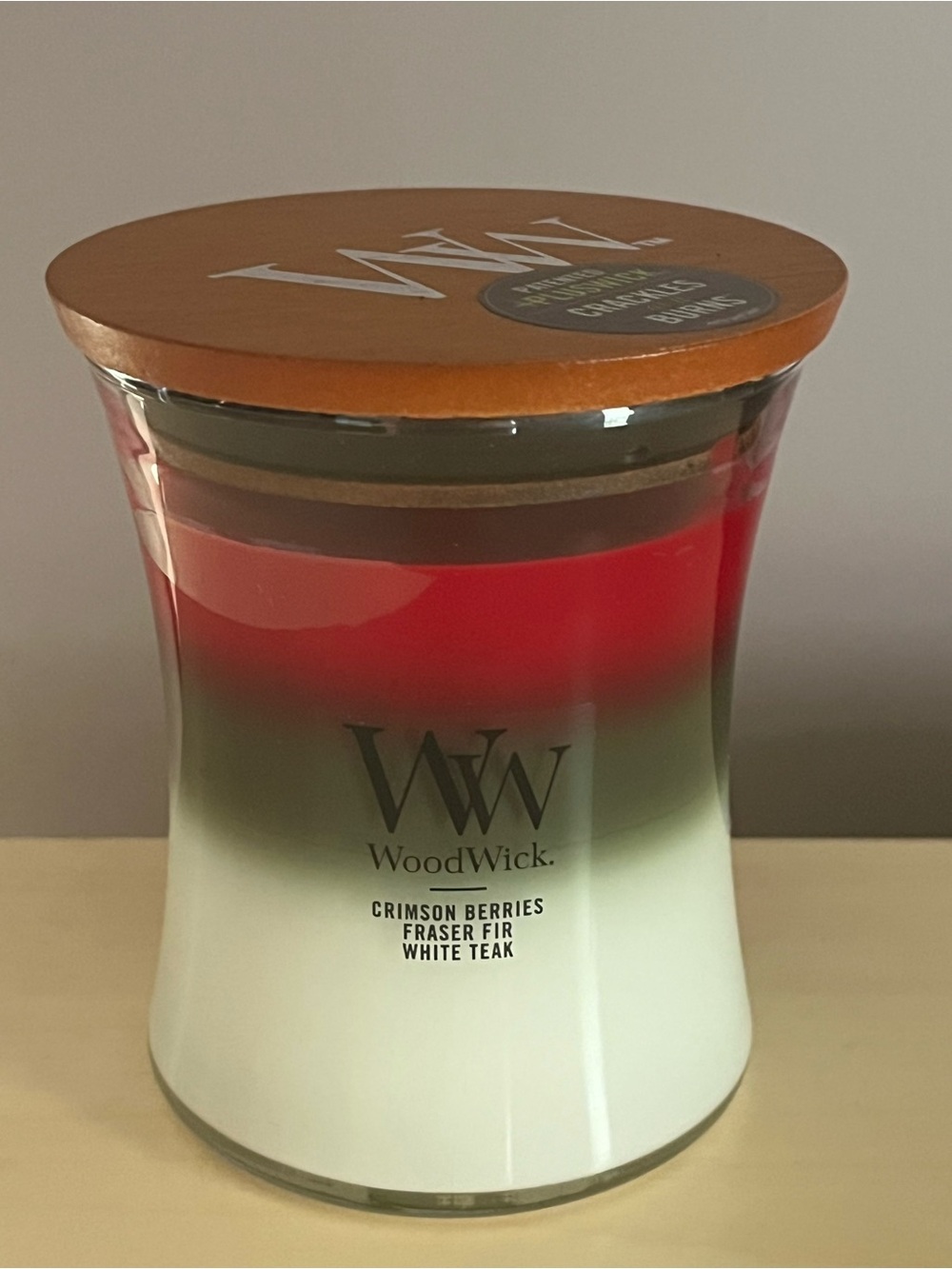 New WoodWick Trilogy Crimson Berries Frasier Fir White Teak Crackling Candle
